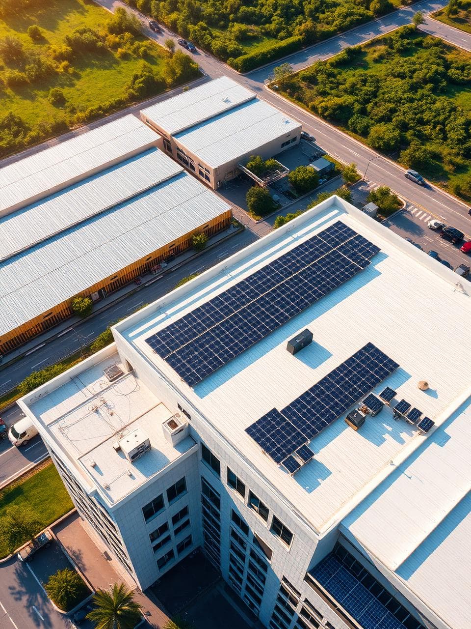 Panneaux solaires sur bâtiment commercial